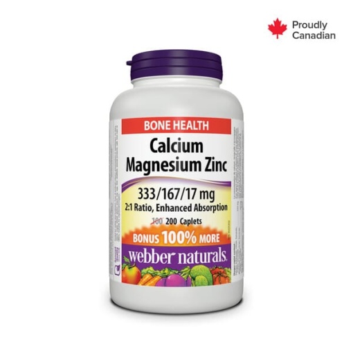 webber naturals calcium magnesium zinc caplets 200's